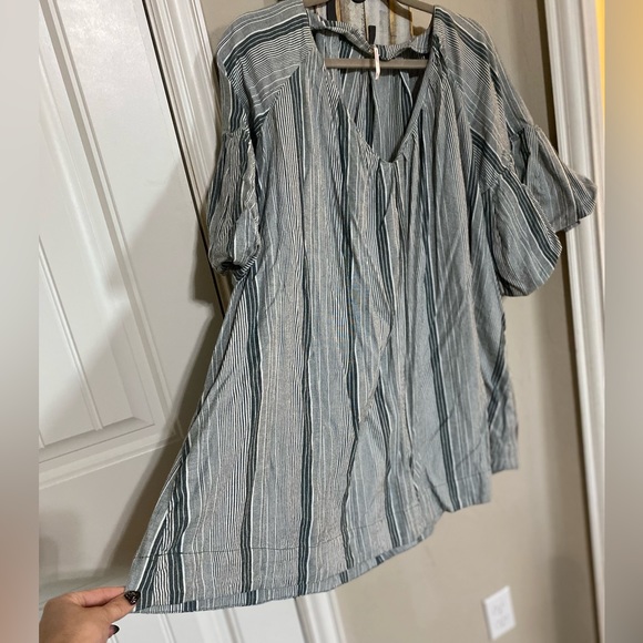 Free people Aleida sage green striped puff sleeve mini dress S - Picture 7 of 10